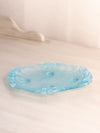 Vintage Small Satin Glass Rectangular Light Blue Dish with Floral Designs
