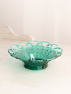 Vintage Imperial Glass Small Teal Green Cane and Button Bowl with Lattice Edge