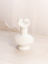 Vintage Small White Milk Glass Vase with Pinched Top and Floral Design