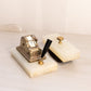 Vintage Stone and Brass Calendar and Ink Blotter Set