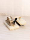 Vintage Stone and Brass Calendar and Ink Blotter Set