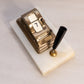 Vintage Stone and Brass Calendar and Ink Blotter Set