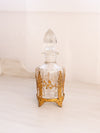 Vintage Tall Clear Glass Perfume Bottle with Gold Tone Accents