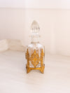 Vintage Tall Clear Glass Perfume Bottle with Gold Tone Accents (Broken Piece)