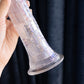 Vintage Tall Clear Iridescent Glass Swung Vase with Points on Top