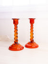 Vintage Tiffin Glass Amberina Glass Candlestick with Twist Stem