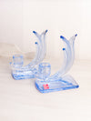 Vintage Viking Glass Medium Light Blue Candleholder with Swoop Design