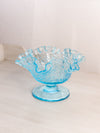 Vintage Westmoreland Glass Blue Bramble Leaf Compote Footed Bowl