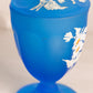 Vintage Westmoreland Glass Blue Satin Footed Lidded Dish with Floral Designs