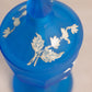 Vintage Westmoreland Glass Blue Satin Footed Lidded Dish with Floral Designs