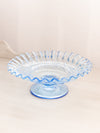 Vintage Westmoreland Glass Blue Ruffle Edge Compote with Bramble Leaf Designs