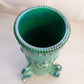Vintage Westmoreland Glass Green Iridescent Slag Argonaut Vase with Shell Designs Dolphin Feet