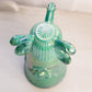 Vintage Westmoreland Glass Green Iridescent Slag Argonaut Vase with Shell Designs Dolphin Feet