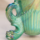 Vintage Westmoreland Glass Green Iridescent Slag Argonaut Vase with Shell Designs Dolphin Feet