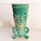 Vintage Westmoreland Glass Green Iridescent Slag Argonaut Vase with Shell Designs Dolphin Feet