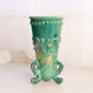 Vintage Westmoreland Glass Green Iridescent Slag Argonaut Vase with Shell Designs Dolphin Feet
