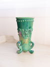 Vintage Westmoreland Glass Green Iridescent Slag Argonaut Vase with Shell Designs Dolphin Feet