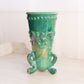 Vintage Westmoreland Glass Green Iridescent Slag Argonaut Vase with Shell Designs Dolphin Feet