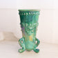 Vintage Westmoreland Glass Green Iridescent Slag Argonaut Vase with Shell Designs Dolphin Feet