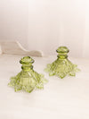 Vintage Westmoreland Glass Olive Green Ring and Petal Candlestick