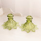 Vintage Westmoreland Glass Olive Green Ring and Petal Candlestick