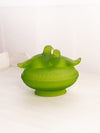 Vintage Westmoreland Glass Oval Satin Green Birds in Love on Nest Lidded Dish
