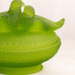 Vintage Westmoreland Glass Oval Satin Green Birds in Love on Nest Lidded Dish
