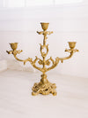 Vintage 3 Arm Brass Candelabra with Floral Designs