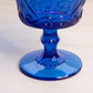 Vintage Blue Compote with Scroll Designs and Ruffle Edge