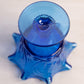 Vintage Blue Compote with Scroll Designs and Ruffle Edge