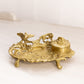 Vintage Brass Inkwell with Bird and Floral Details