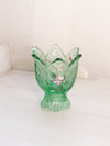 Vintage Fenton Green Glass Handpainted 2-Way Floral Candleholder