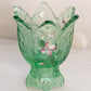 Vintage Fenton Green Glass Handpainted 2-Way Floral Candleholder
