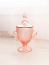 Vintage Fenton Velva Rose Pink Glass Dolphin Handle Lidded Footed Jar