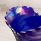 Vintage Imperial Glass Dark Blue Carnival Leaf Vase
