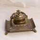 Vintage Jennings Brothers Brass Inkwell with Cobalt Blue Insert