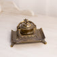 Vintage Jennings Brothers Brass Inkwell with Cobalt Blue Insert