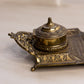 Vintage Jennings Brothers Brass Inkwell with Cobalt Blue Insert