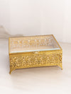 Vintage Large Rectangular Gold Tone Casket Jewelry Box