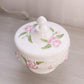 Vintage White & Pink Rose and Lattice Milk Glass Footed Lidded Dish