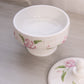 Vintage White & Pink Rose and Lattice Milk Glass Footed Lidded Dish