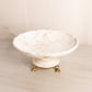 Alabaster Stone Scalloped Compote with Gold Tone Details
