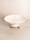 Alabaster Stone Scalloped Compote with Gold Tone Details