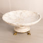 Alabaster Stone Scalloped Compote with Gold Tone Details