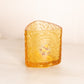 Vintage Triangular Amber Glass Vase with Floral Designs