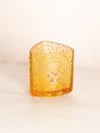 Vintage Triangular Amber Glass Vase with Floral Designs