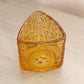 Vintage Triangular Amber Glass Vase with Floral Designs
