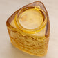 Vintage Triangular Amber Glass Vase with Floral Designs