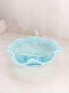 Antique Blue Opalescent Jefferson Glass Many Loops Crimped Bowl