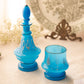 Antique Blue Opaque Glass Perfume Bottle and Cup (Set of 2)